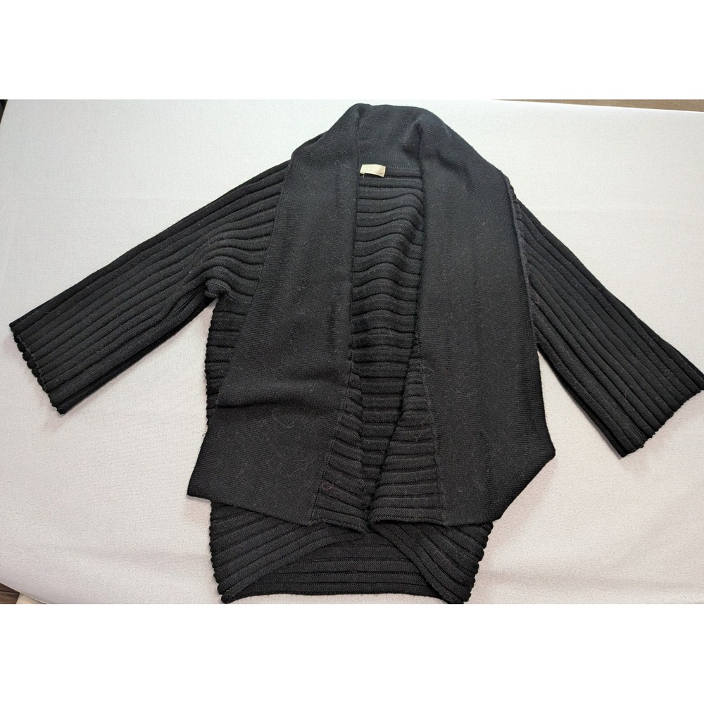 Alpha Cardigan Women L Black Excellent Merino Wool Ribbed Shawl Open Front